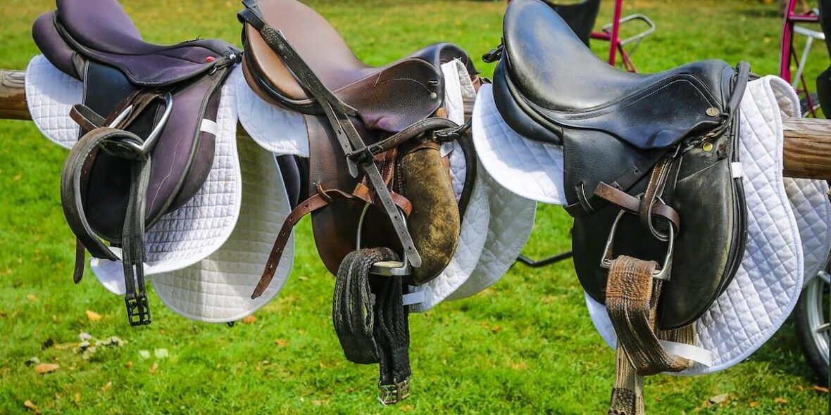 Professional saddle fitter checking a horse's wither clearance with fingers